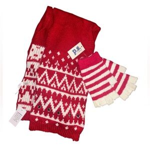 PS by Aeropostale cozy Striped Red and White Kids Scarf & fingerless Gloves set